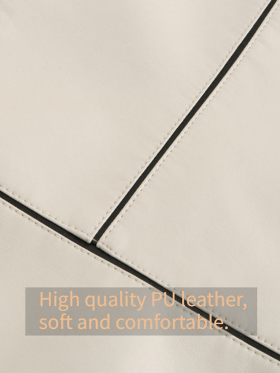 PU Leather Contrasting Colors Short Jacket