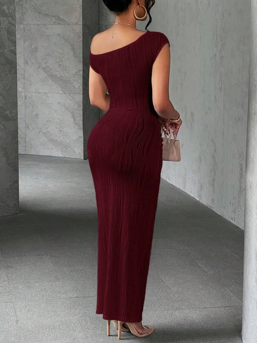 Water Ripple One-shoulder Long Dress