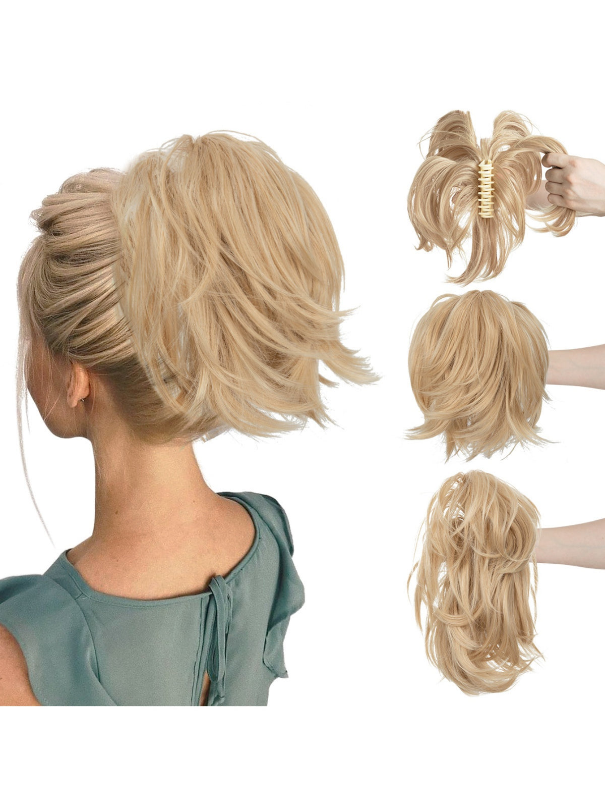 Short, Curled Ponytail Wig With Clip
