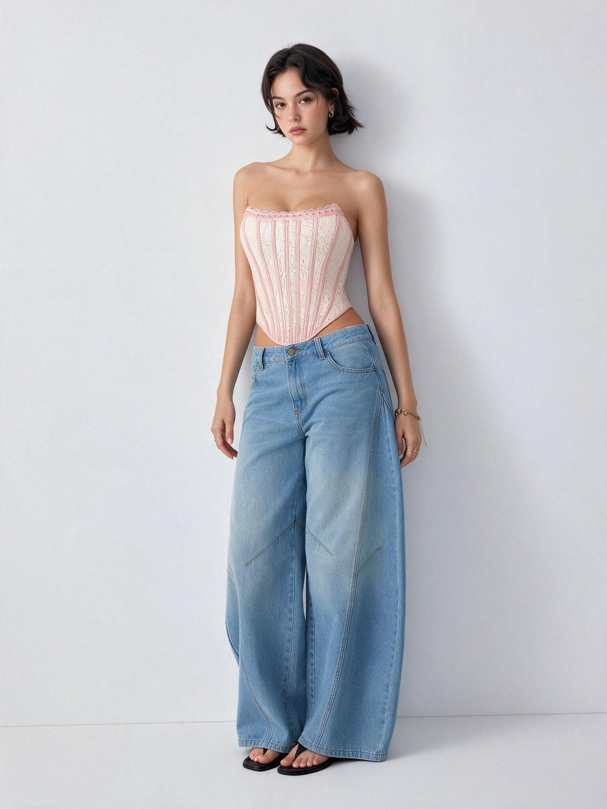Flower Lace Herringbone Buckle Backless Tube Top Tank Tops