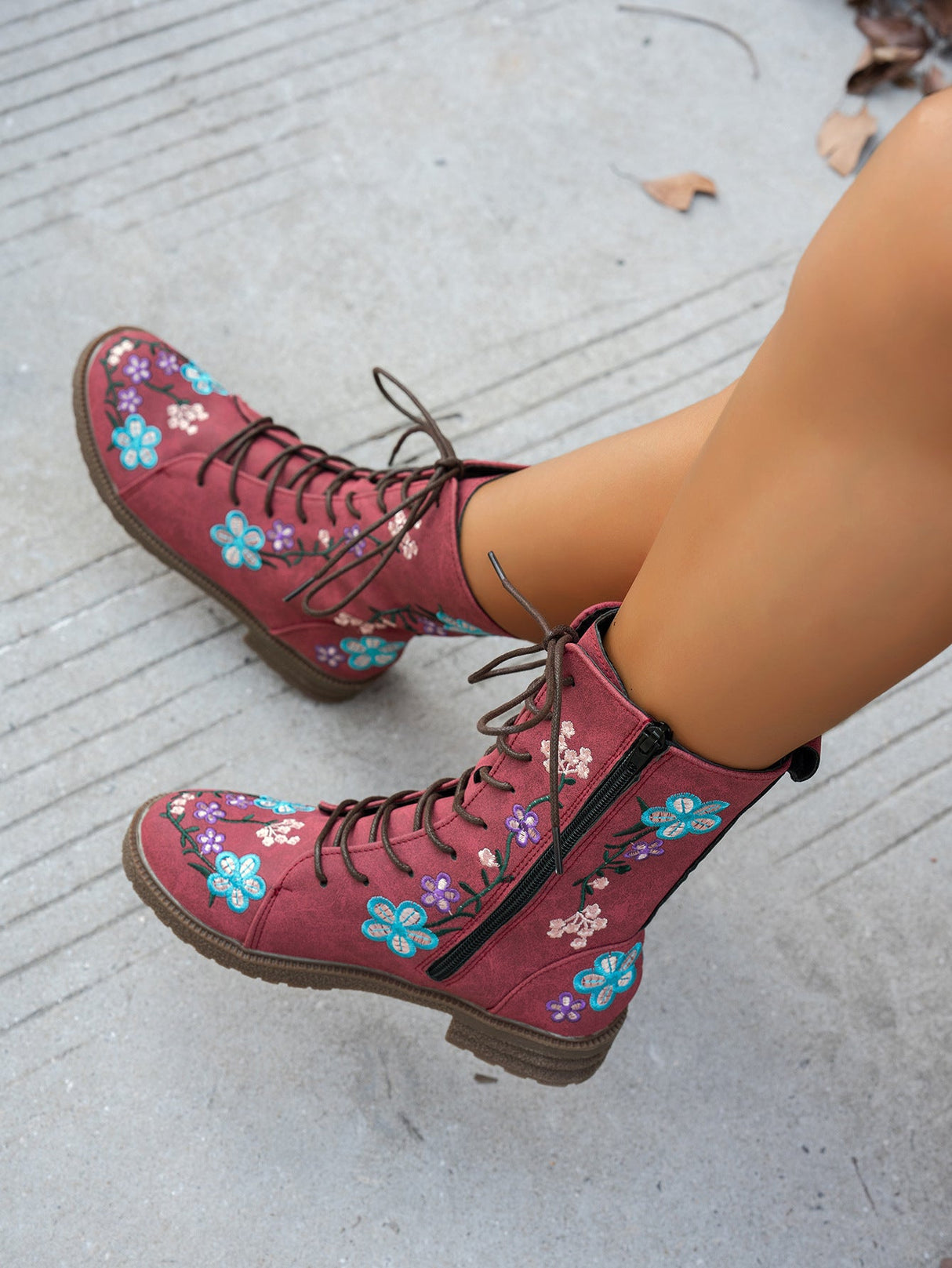 Floral Print Embroidered Women's Martin Boots