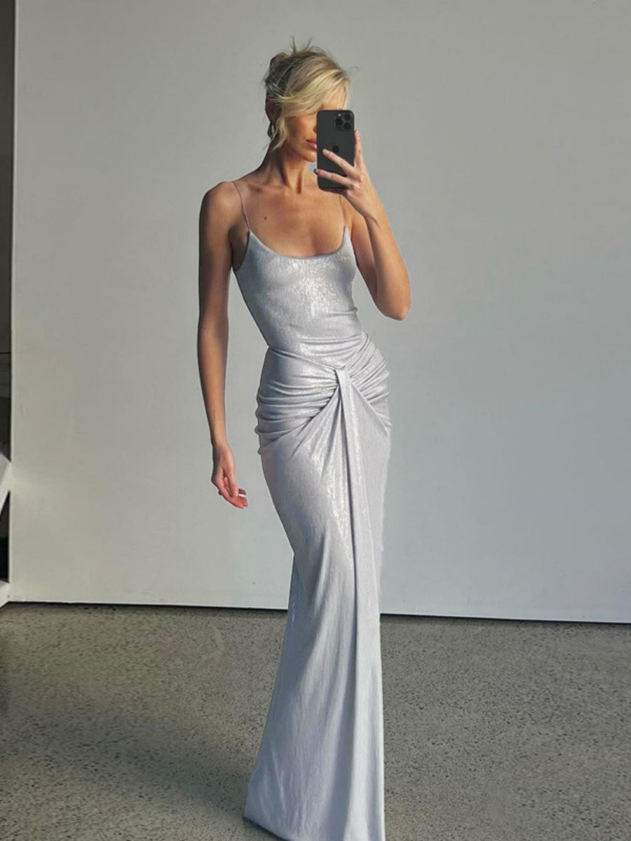 Flash Pleated Solid Color Maxi Dresses