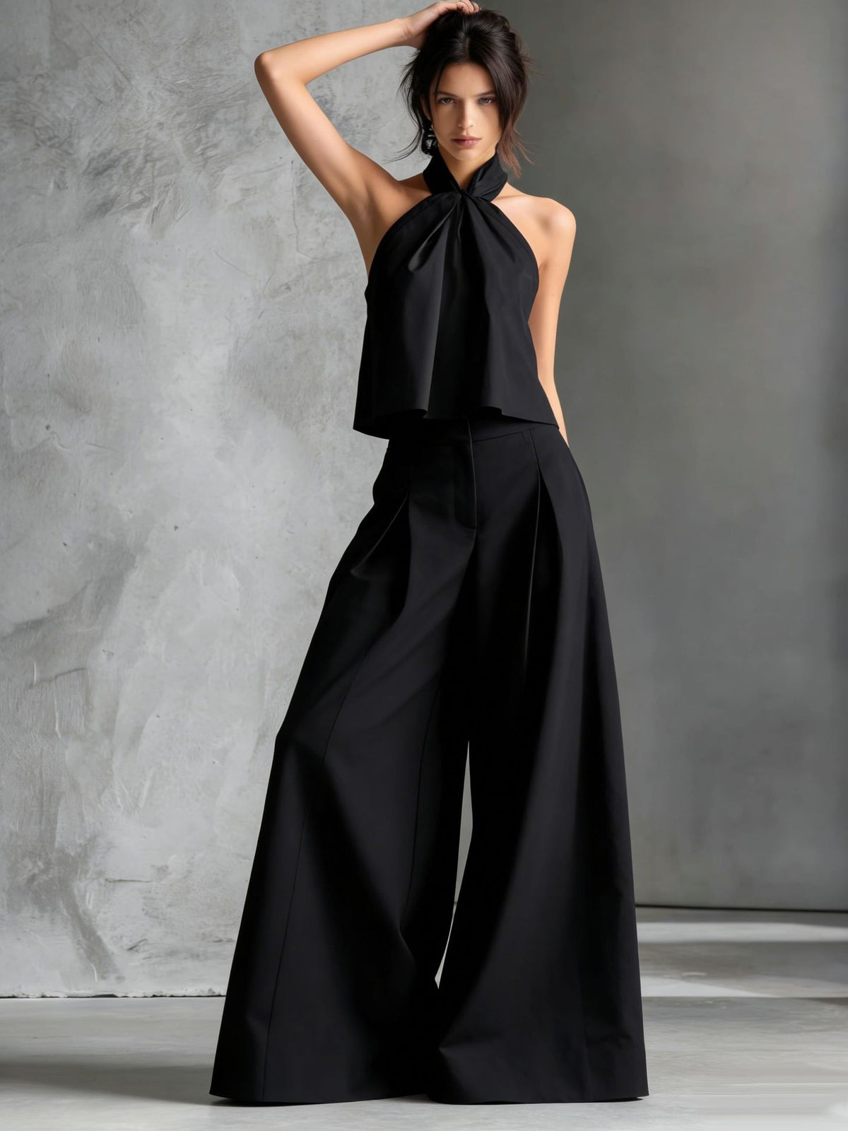 Loose Sleeveless Top And High-waisted Wide-leg Pants Two-piece Set