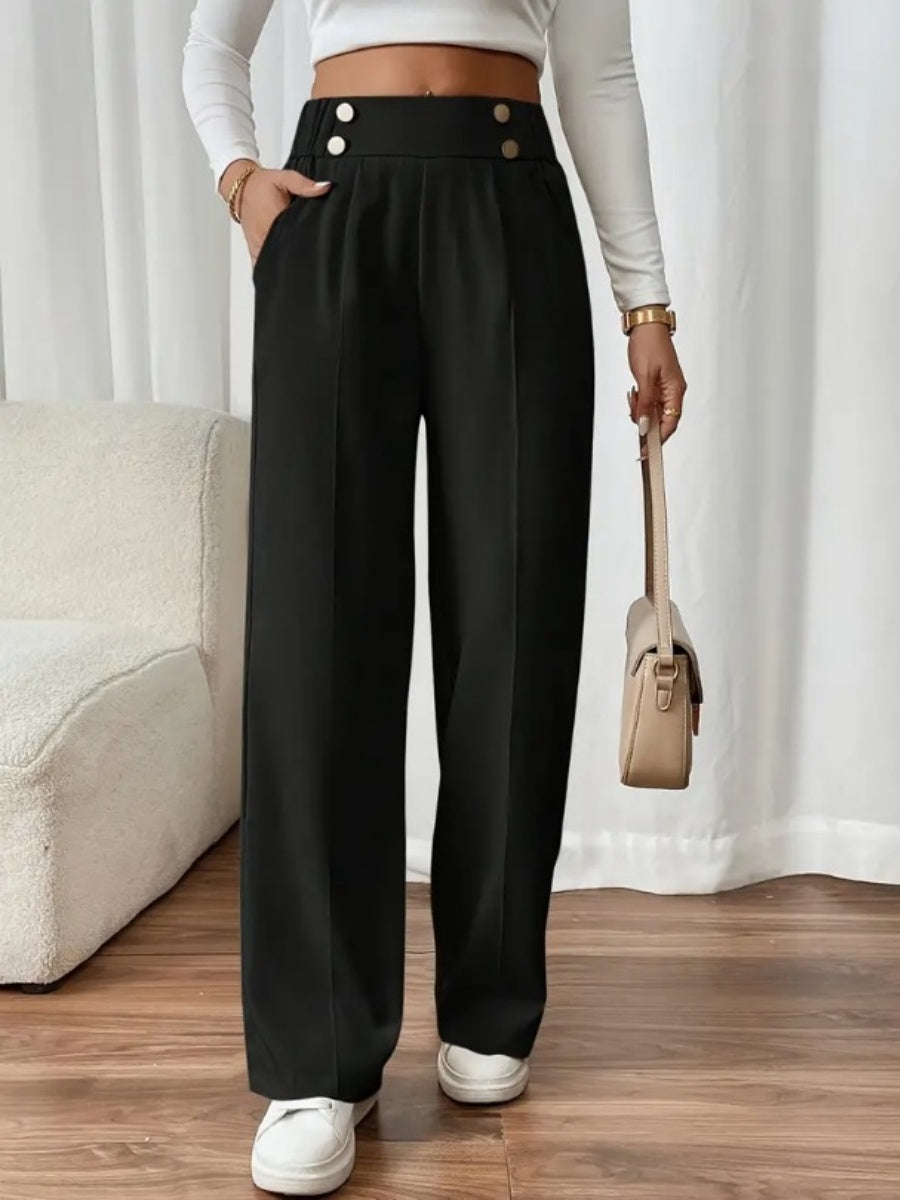 Casual High-waisted Loose Straight leg Pocket Pants