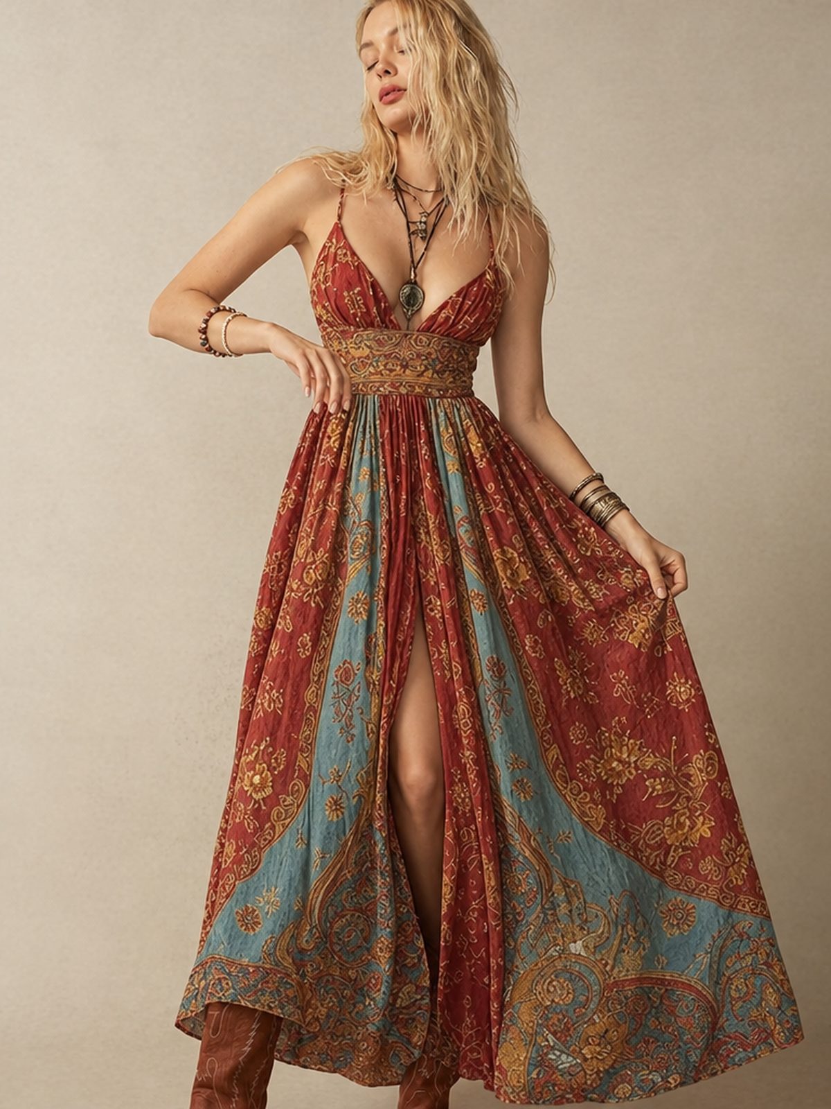 Hippie Camisoles Printed Elegant Maxi Dresses
