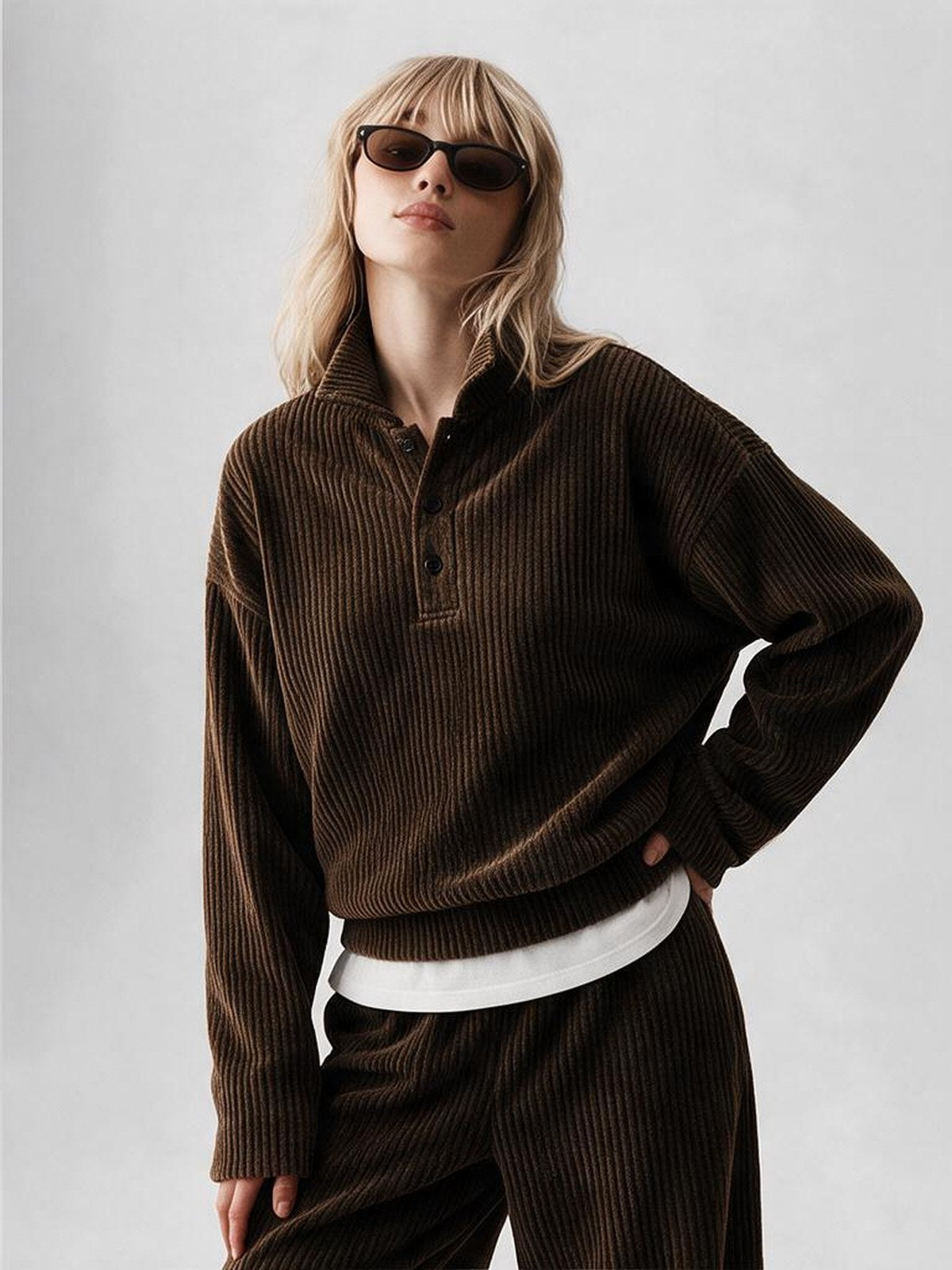 Corduroy Comfortable Casual Loose Straight Leg Pants And Sweatshirt Set
