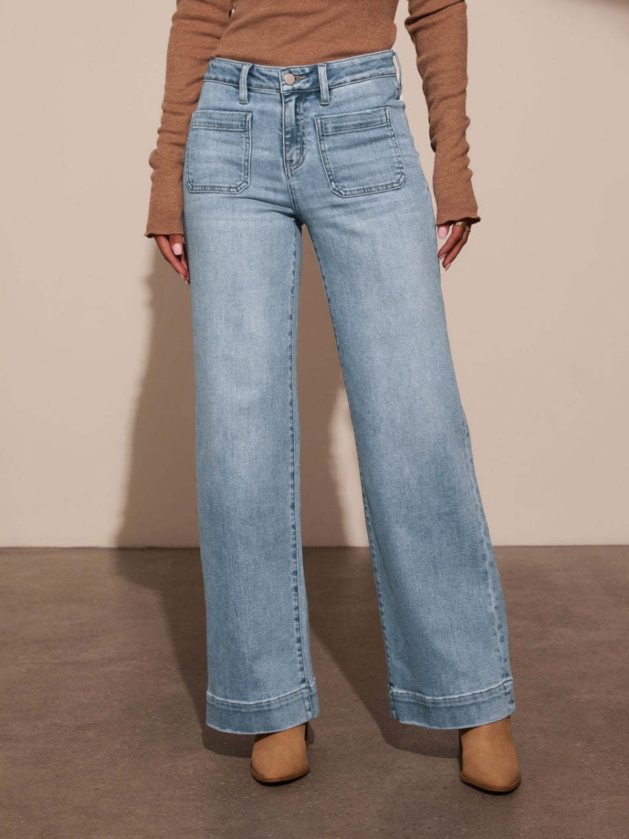Slimming Wide Leg High Waist Straight Old Jeans