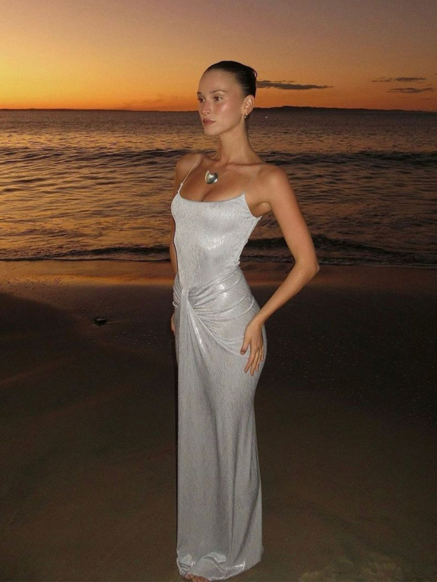 Flash Pleated Solid Color Maxi Dresses