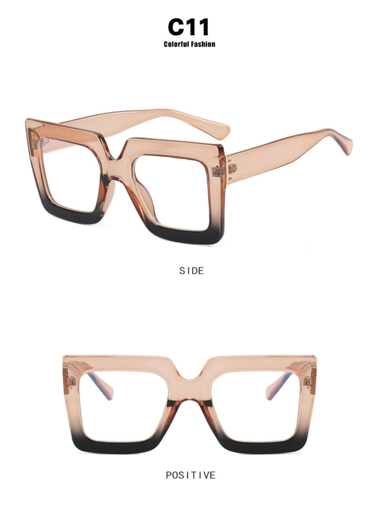 Farbblockierte, quadratische, übergroße, stylische Brille