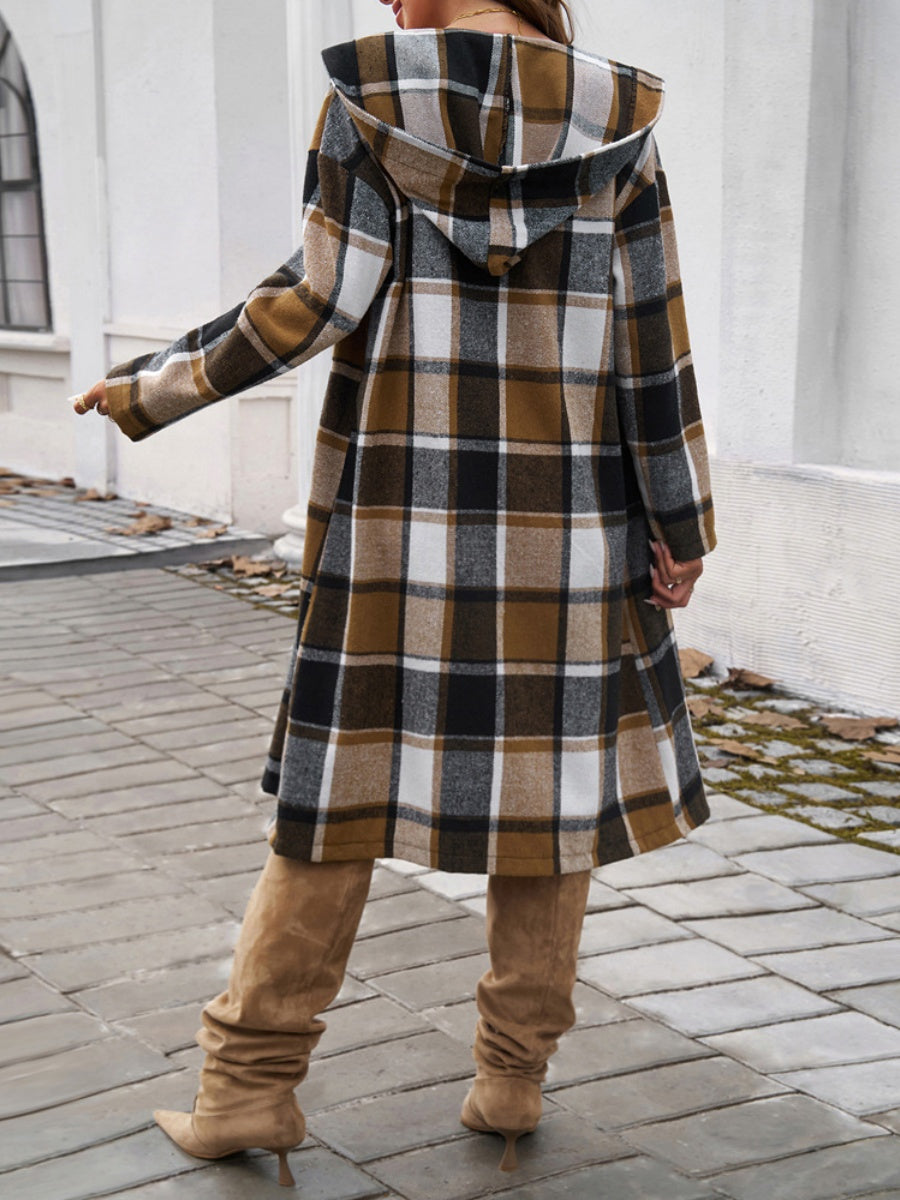 Contrasting Colors Pocket Plaid Mid-length Coats