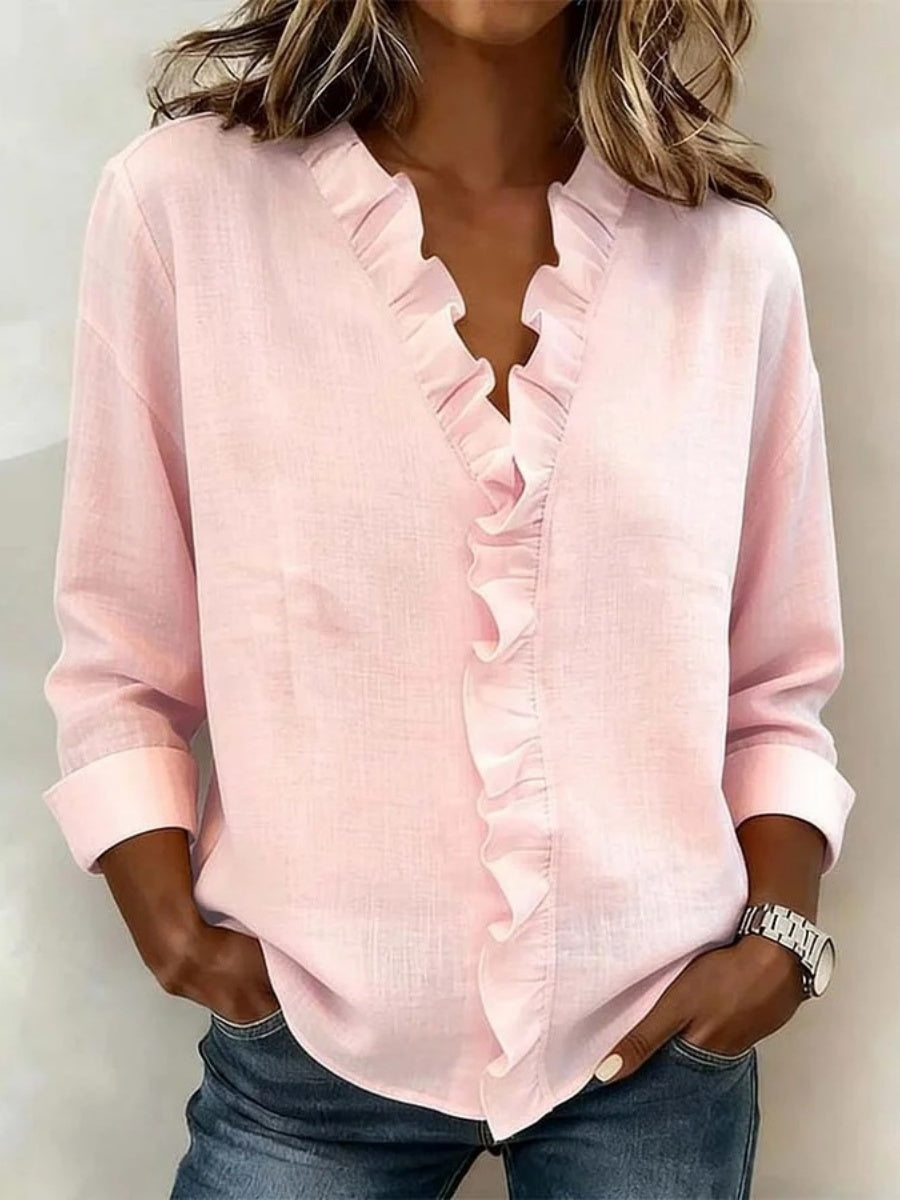 Wood Ear Solid Color Chiffon Blouse
