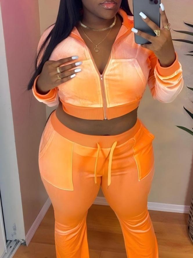 Velvet Splicing Sexy Long-sleeved Casual Navel-baring Top 2-piece Sets