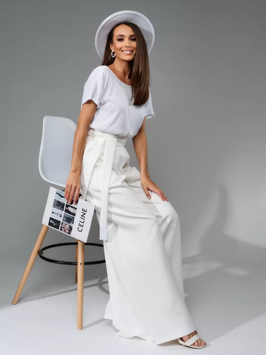 Sequins Short Sleeve Leisure Bodysuit