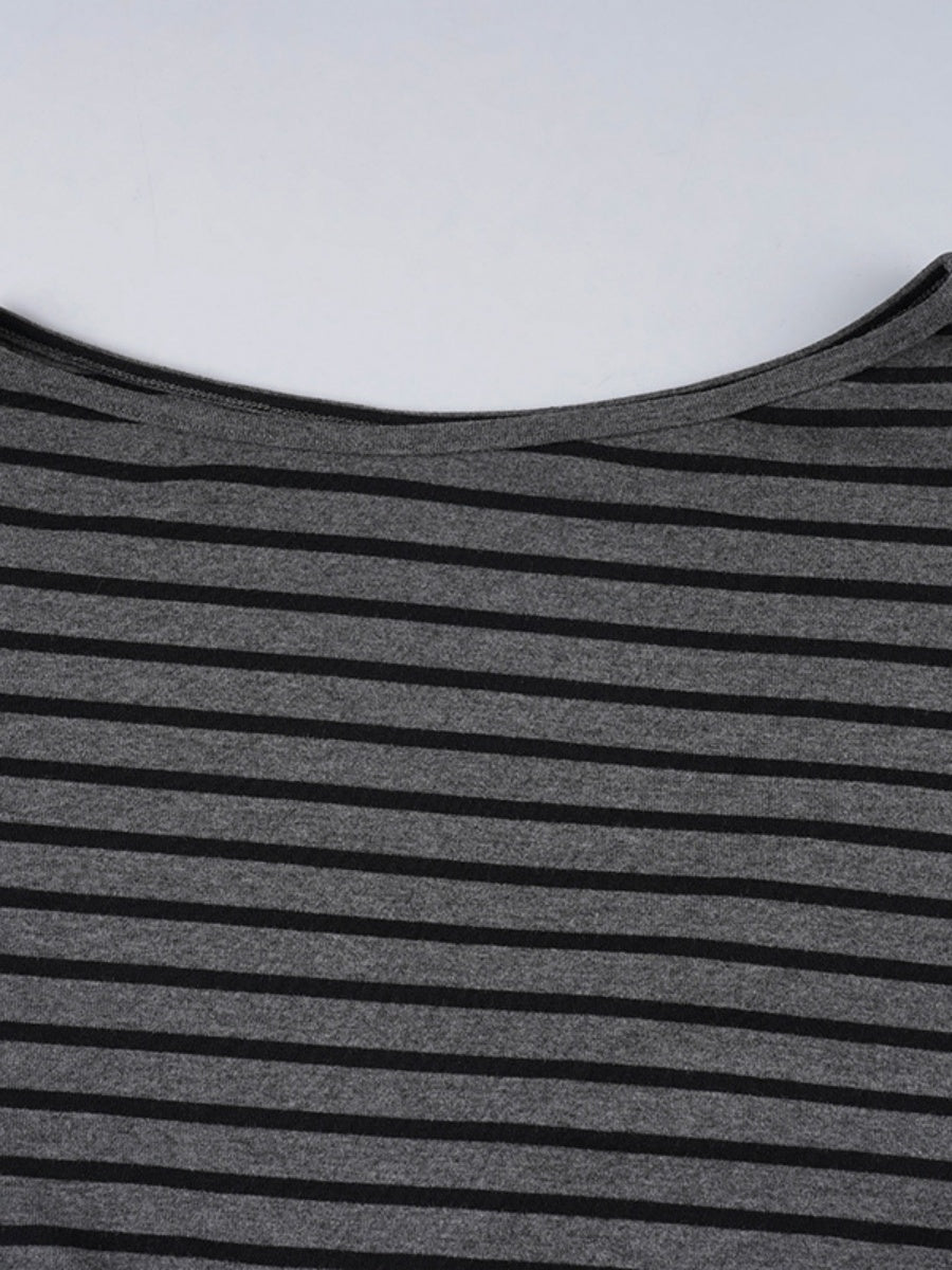 One Shoulder Long Sleeve Splicing Stripes 2-piece Sets