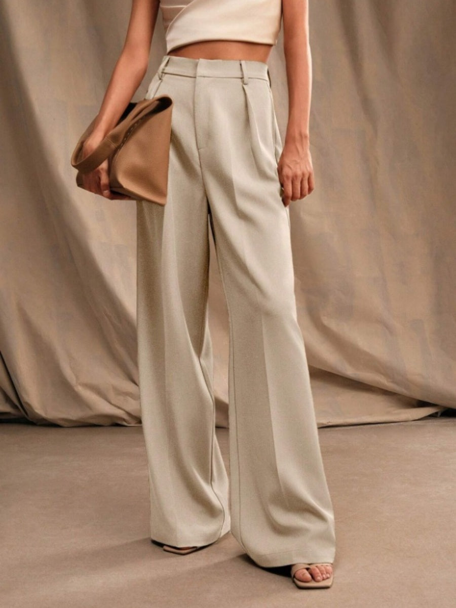 Slimming And Casual Drape Loose High Waist Straight Wide Leg Pants