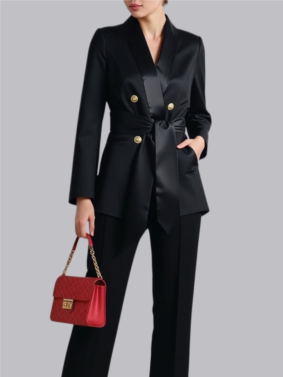 Double-breasted Green Fruit Collar Belt Profession Temperament Blazers