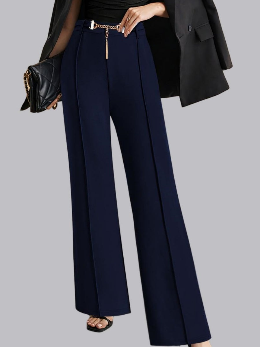 Metal Belt High-waisted Straight-leg Pants Drape Suit Trousers Workplace Pants
