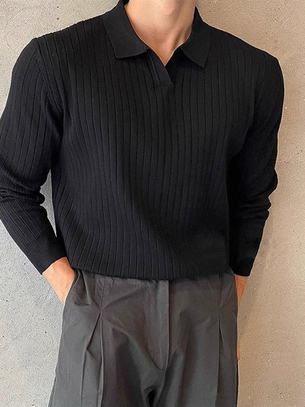Notch-Lapel Slim-Fit Knit Pullover