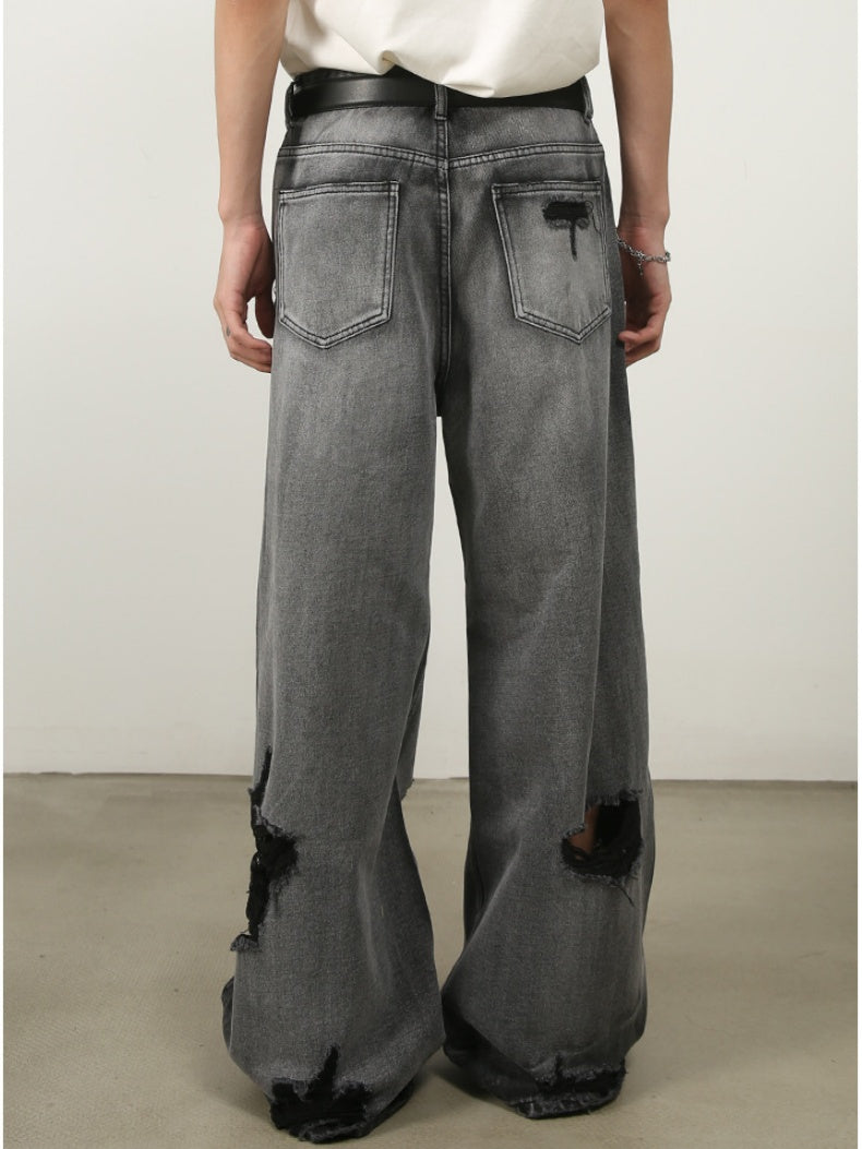Hole Wide-leg Straight-fit Loose-fit Vibe Jeans