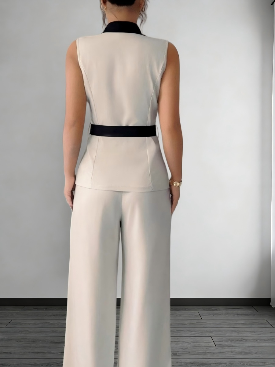 Straight-leg Trousers And Color-blocked Vest Two-piece Set
