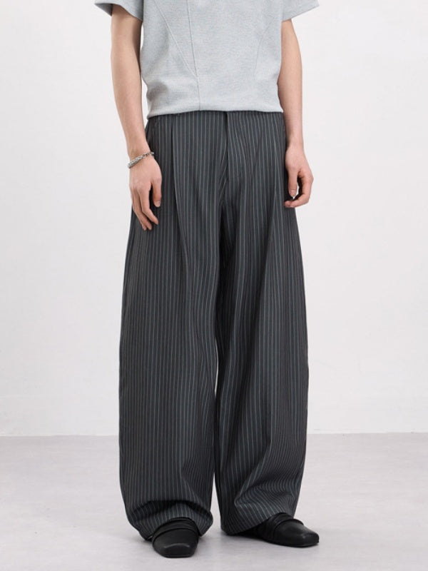 Old Money Style Pleated Stripes Machete Baggy Dress Pants Pants