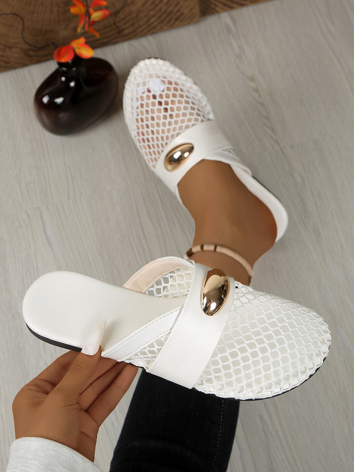 Leopard Print Mesh Closed-toe Slippers