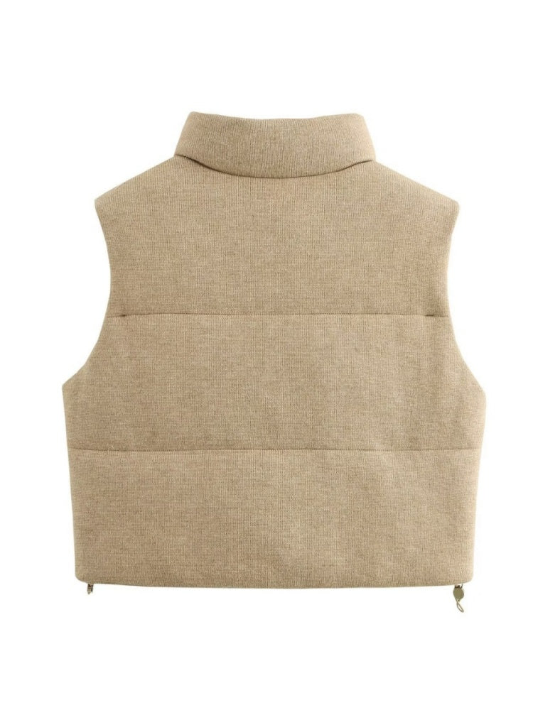 Stand Collar Style Cotton Vest Simple Style Cardigan Warm Short Vest