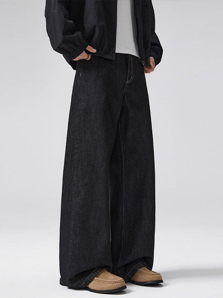 Vintage Denim Primary Color A-shaped Base Simplicity Floor-length Jeans