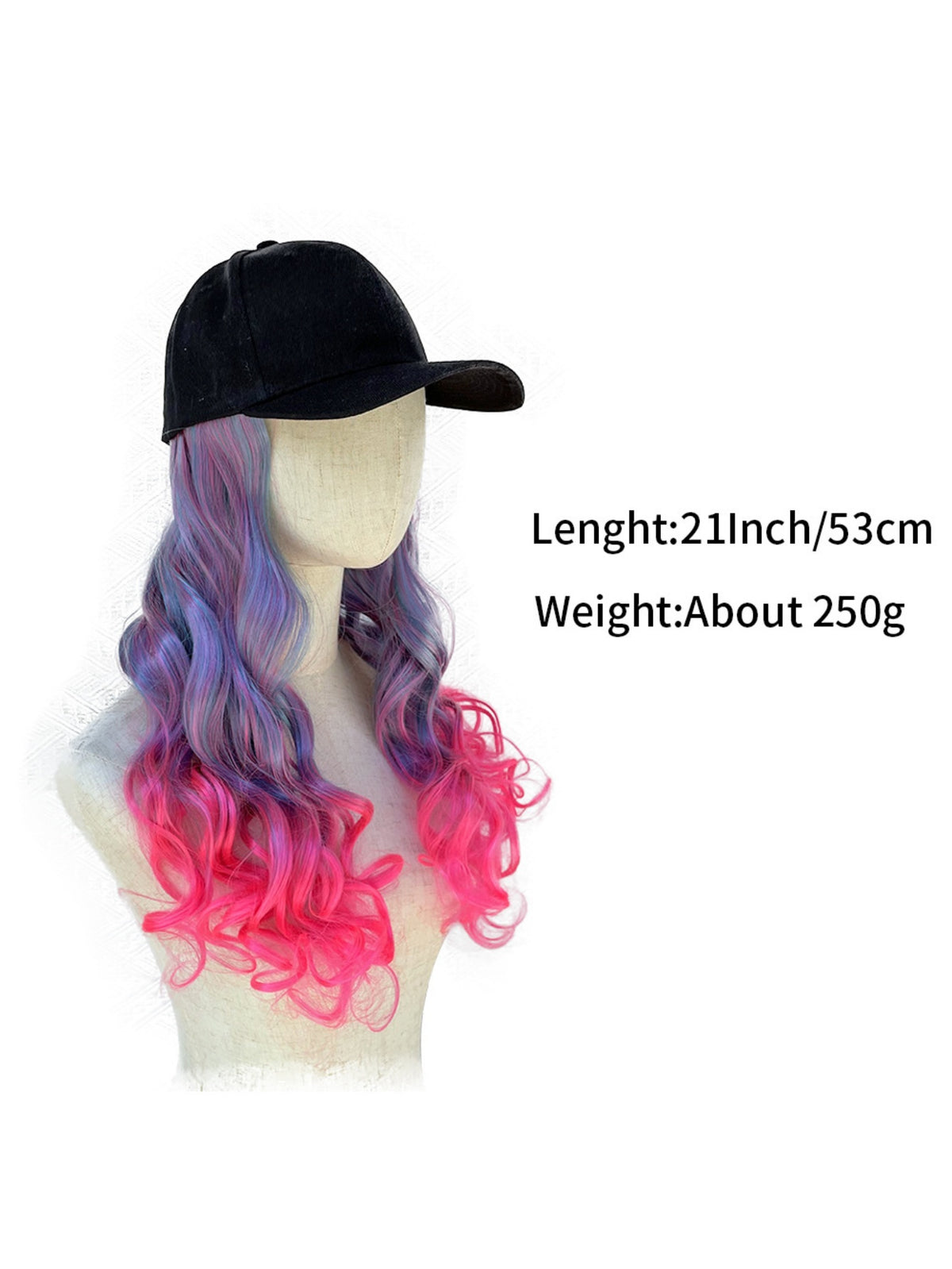 One-piece Baseball Cap Long Wavy Curls Synthetic Colored Wig