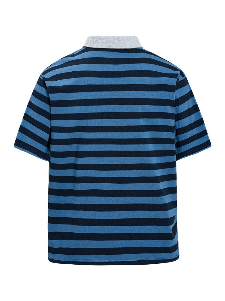 Loose-fit Leisure Letter Printed Color-blocked Polo Shirts