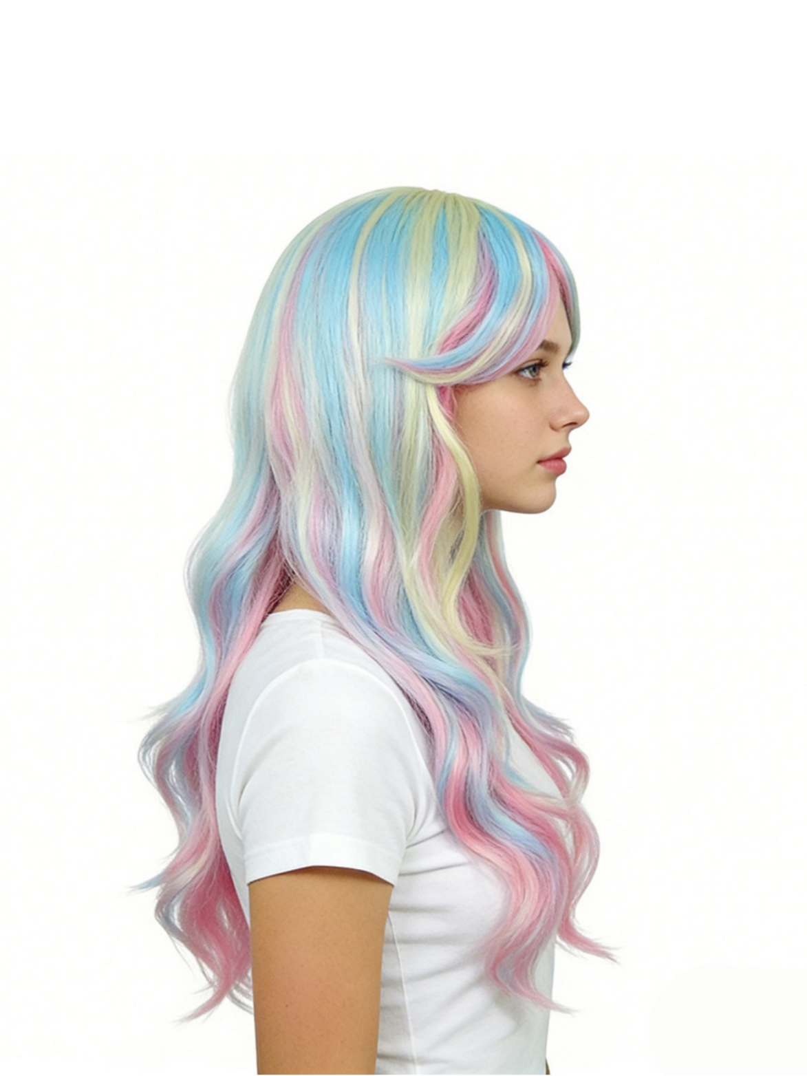 Colored Synthetic Fiber Long Wavy Curl Wig