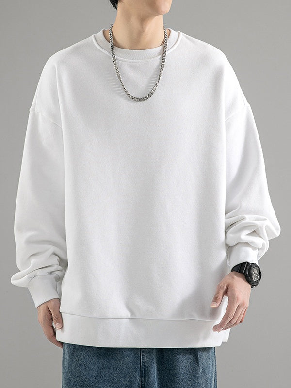 All-match Crew Neck Loose Solid Color Hood Sweatshirts&Hoodies
