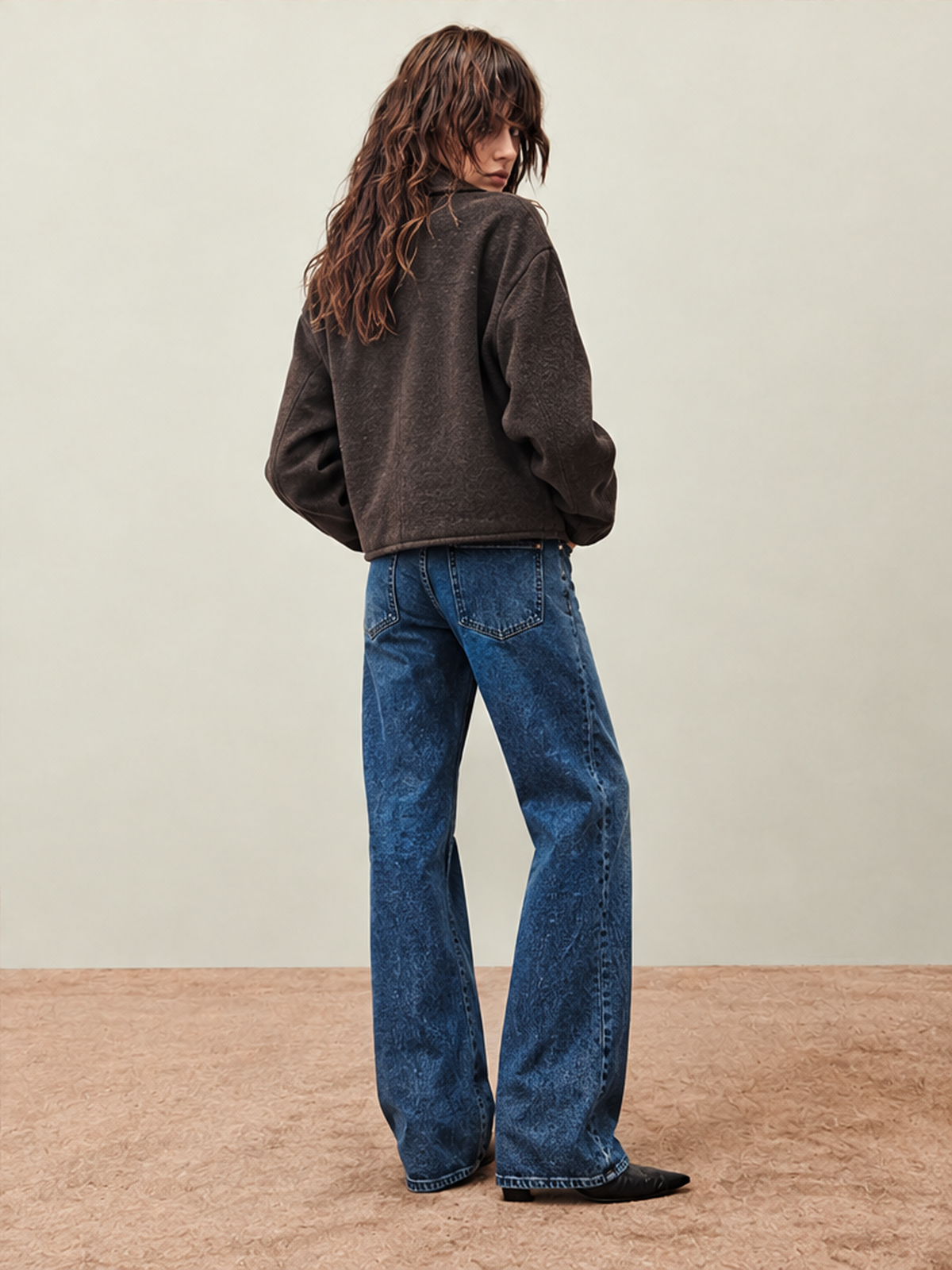 Vintage Distressed Brown Zip-up Long-sleeved Short Jacket