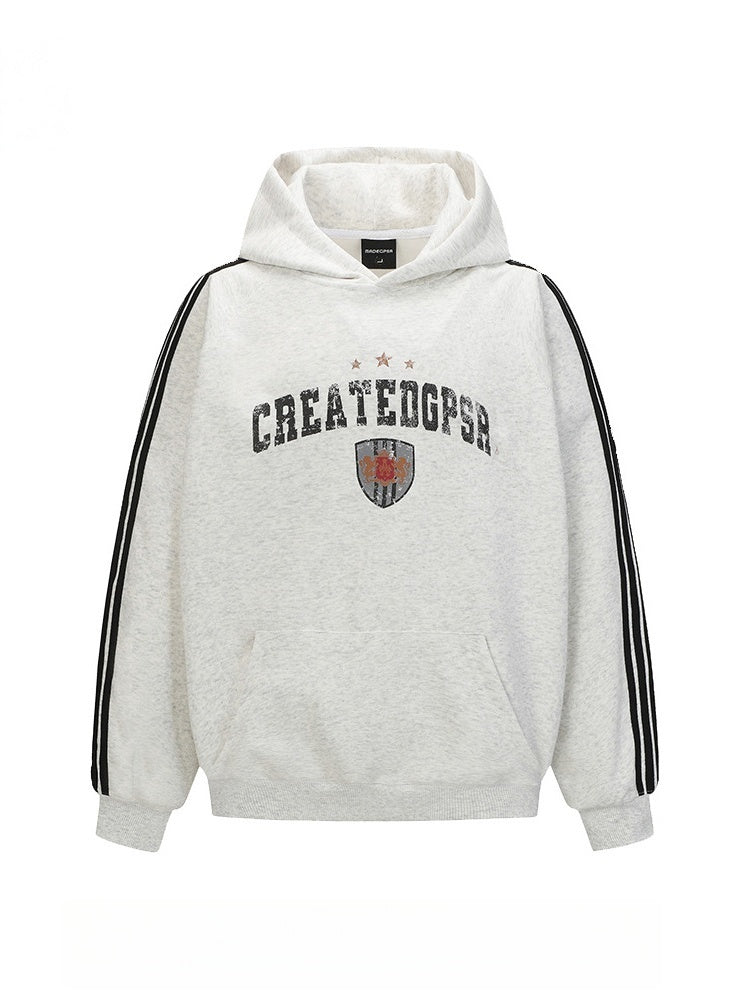 Jersey Style Distressed Letter Print Pole Bar Hoodies