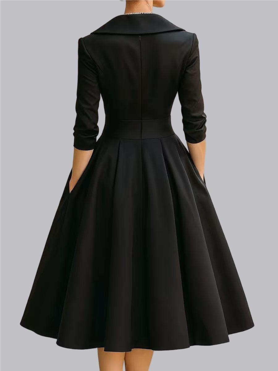 Long Sleeve Wrap-up Big Swing Solid Color Midi Dresses