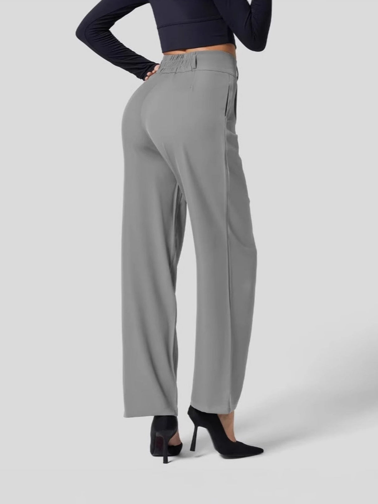 Pleated Button Solid Color High Waist Straight Leg Pants Temperament Drape French Trousers