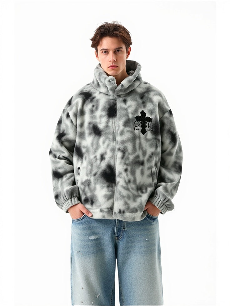 Tie-dye Gradient Cross Stitch Lambskin Faux Rabbit Fur Coat