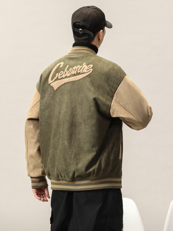Suede Windproof Padded Baseball Jacket