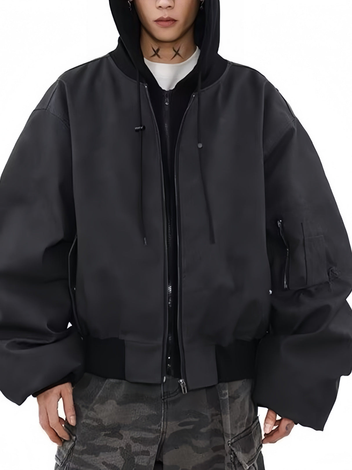 Melange Tie-Dye Faux-Leather Hooded Jacket