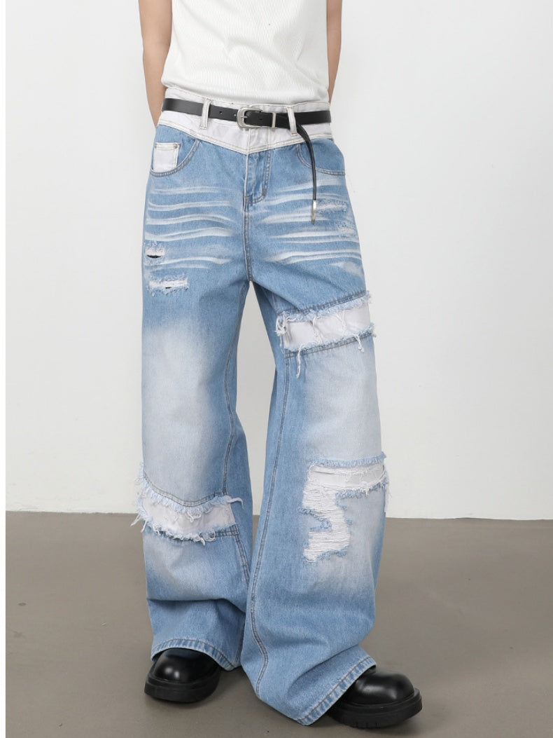 Patch Fake Hole Patchwork Jeans