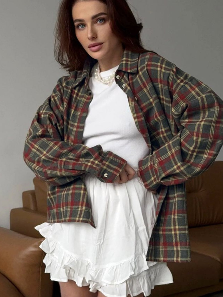 Basic Plaid Retro Wild Leisure Long Sleeve Cardigan Shirts