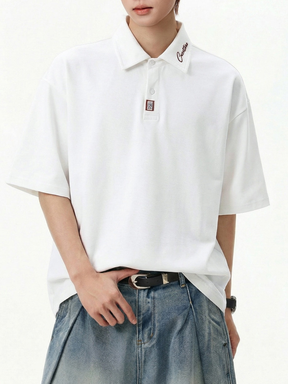 Color-blocked Applique Breathable Polo Shirt