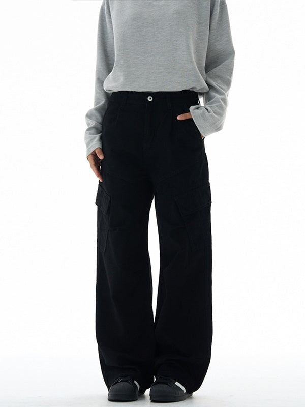 Liber Autumn Neutral wear Multiple pockets Solid Color Cargo Trousers