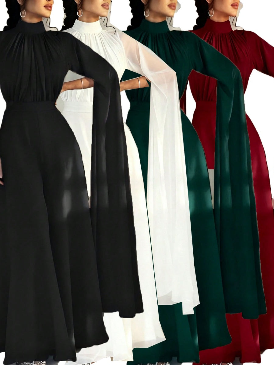 Chiffon-Faltenkleid, formelles Kleid, weites Bein, Mantel-Jumpsuit