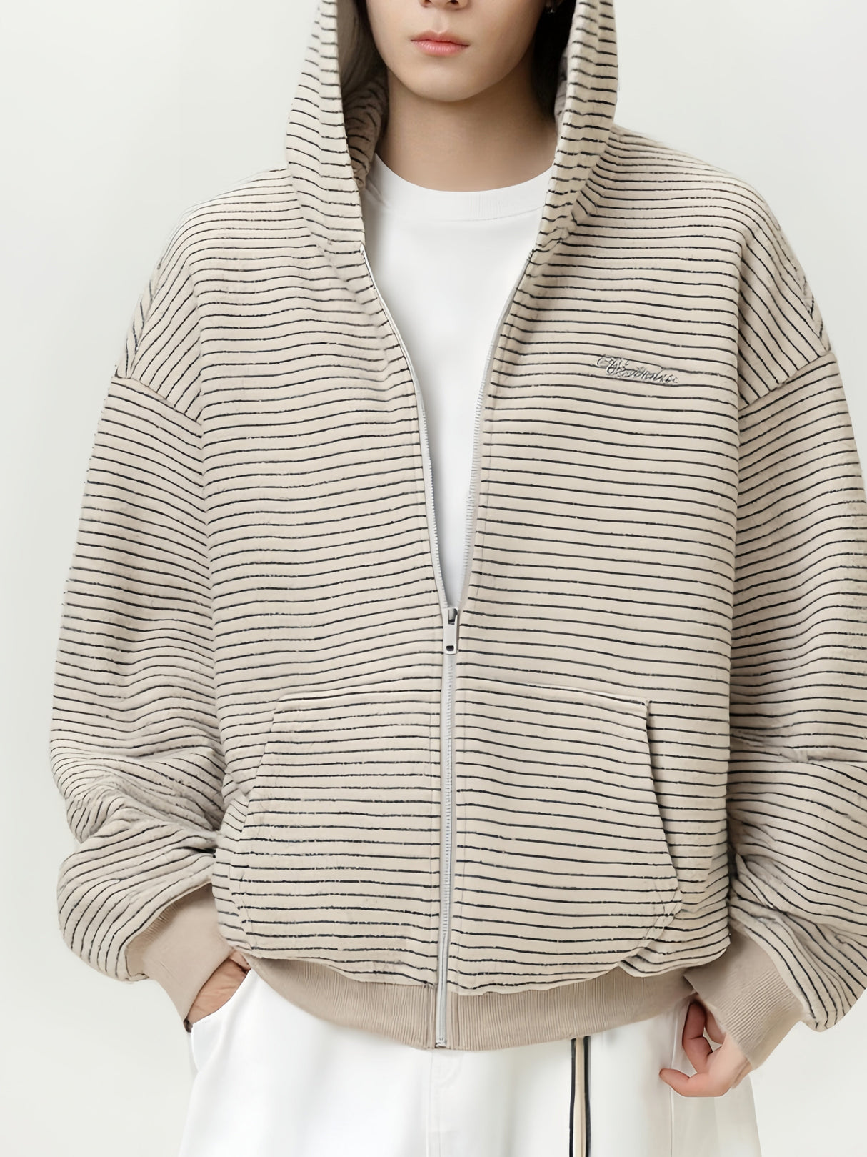 Stripes Hooded Cardigan Sweatshirt
