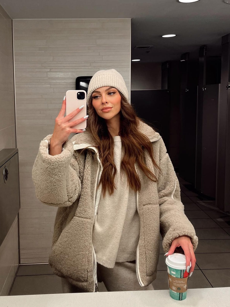 Liber Autumn Women's Zipper Lambswool Winter Coats