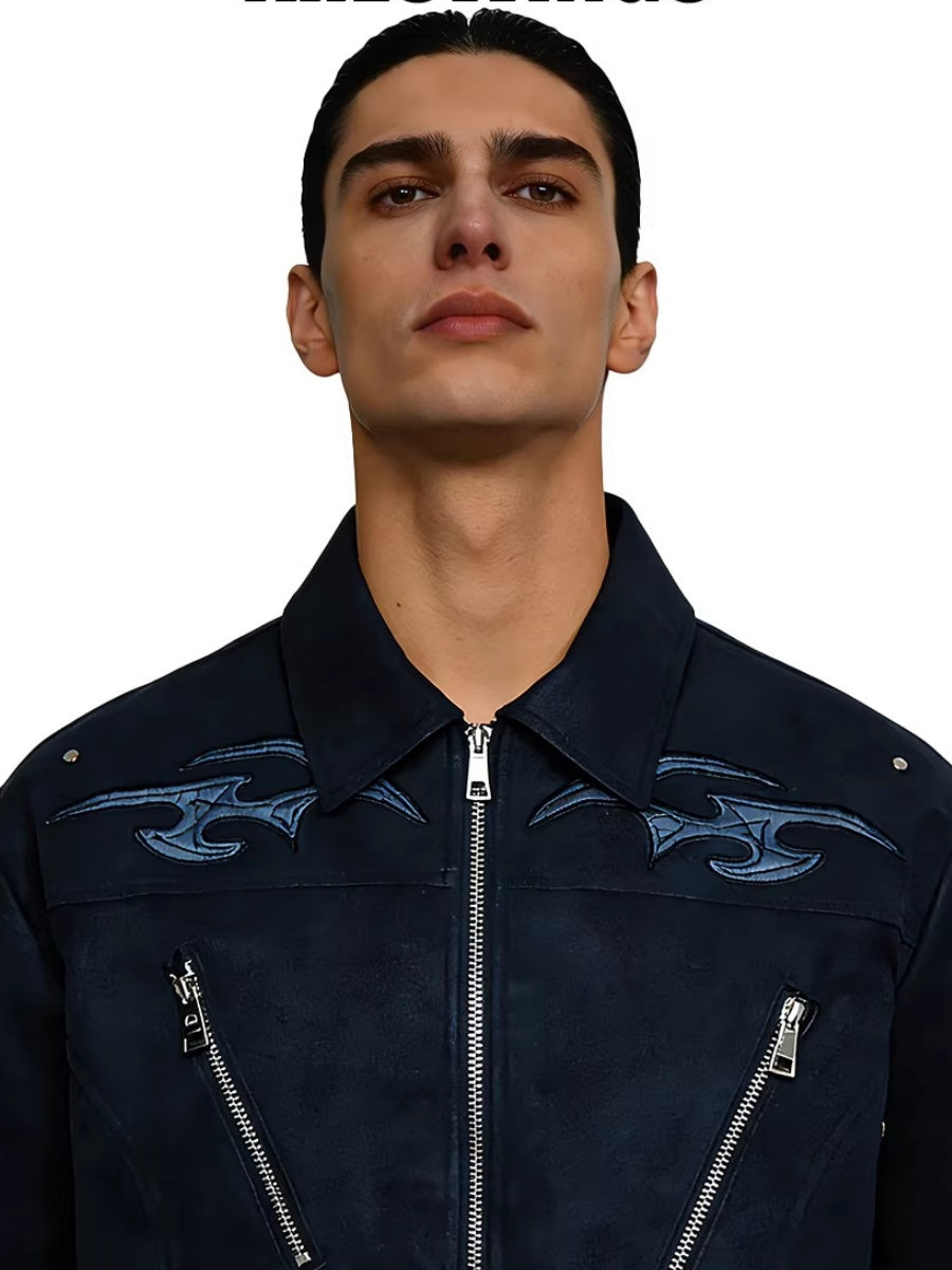 Pu Lightning Embroidery Water Proof Loose-fit Jackets