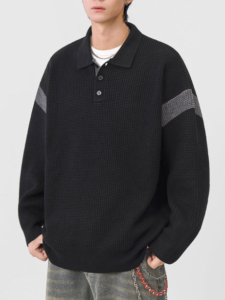 Color Matching Simplicity Loose Polo Lapel Sweaters