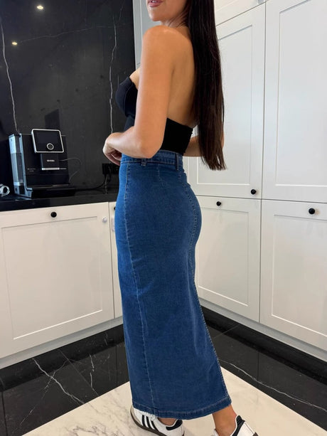 Liber Spring Women's Button Slit Solid Color Skirts