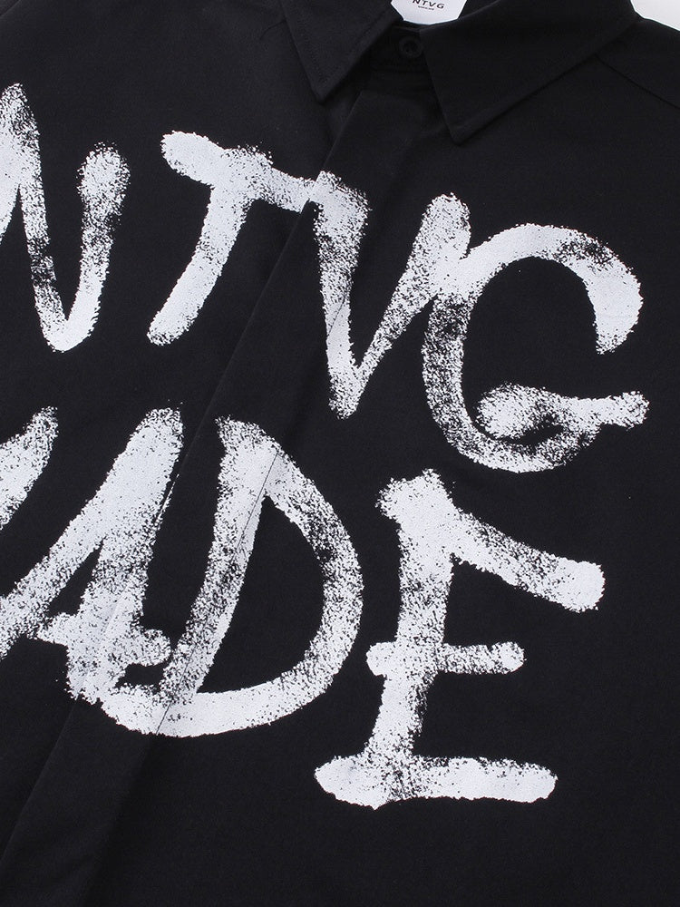Retro Graffiti Letter Print Loose Lapel Long-sleeved Shirt